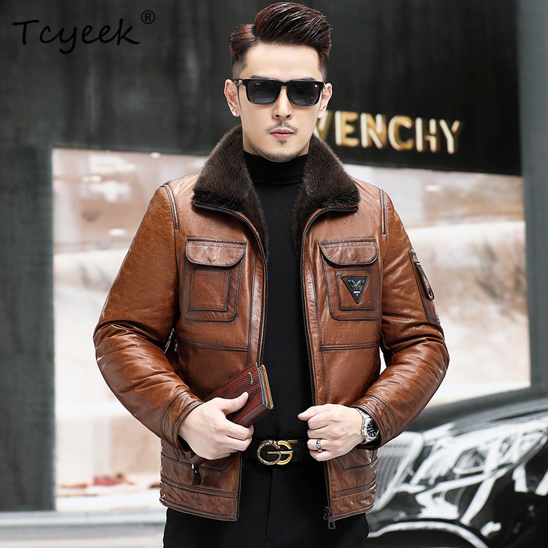 Warm Winter Clothing - Kurtka męska Tcyeek z prawdziwej skóry