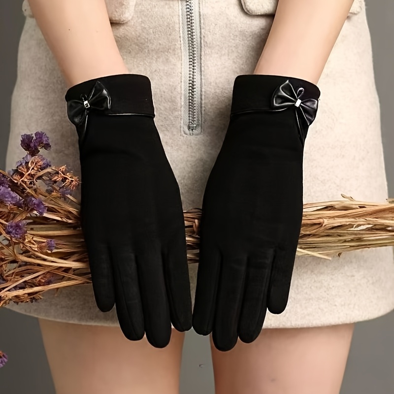 Winter Clothing Essential - Zimowe damskie rękawiczki z kokardą, dotykowe,