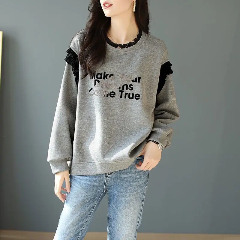 Winter Clothing Essentials For Women - Luźne szare damskie bluzy koreańskie ubrania